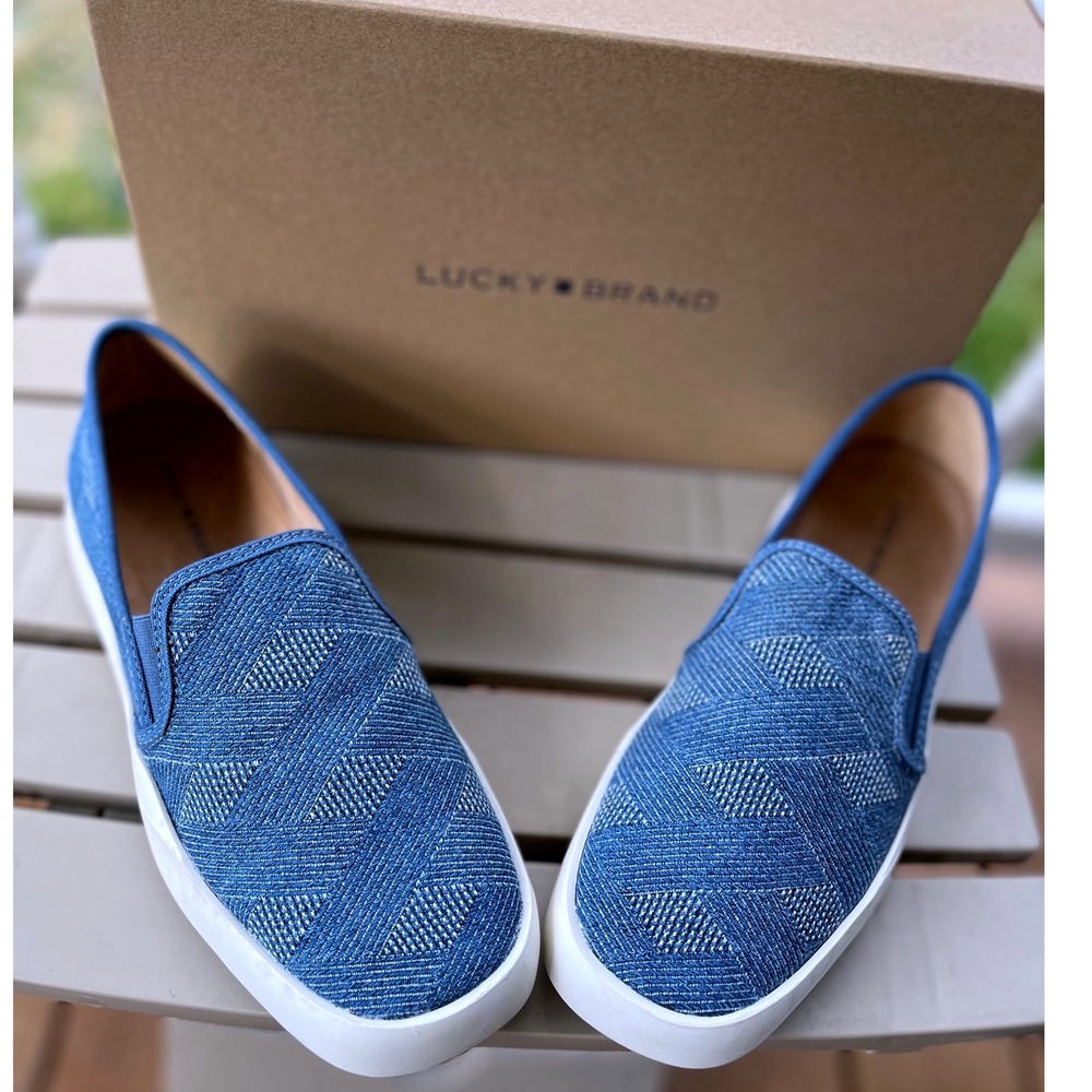 Lucky Brand Gimmony Blue Diamond Print Slip On Sneakers‎ Women's Size 7.5M